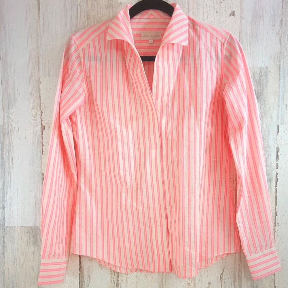 Sarah Alexandra Pink Striped Button-Front Blouse - Lightweight Collar Shirt
